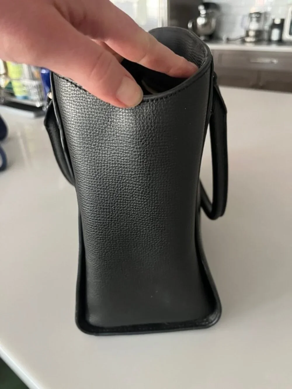 Kate Spade New York Black Pebbled Leather Structured Tote Handbag